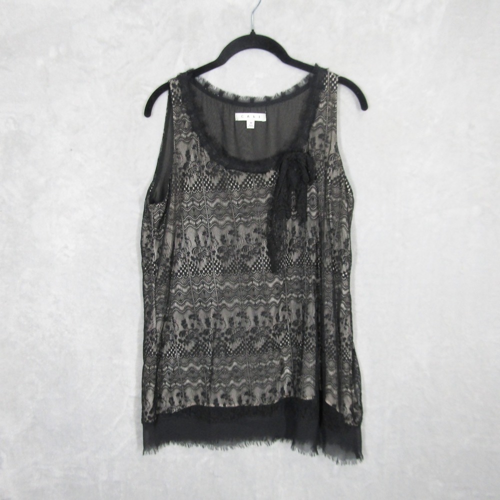 Cabi Black Lace Tank Top Medium Sleeveless Ribbon Detail Elegant Party